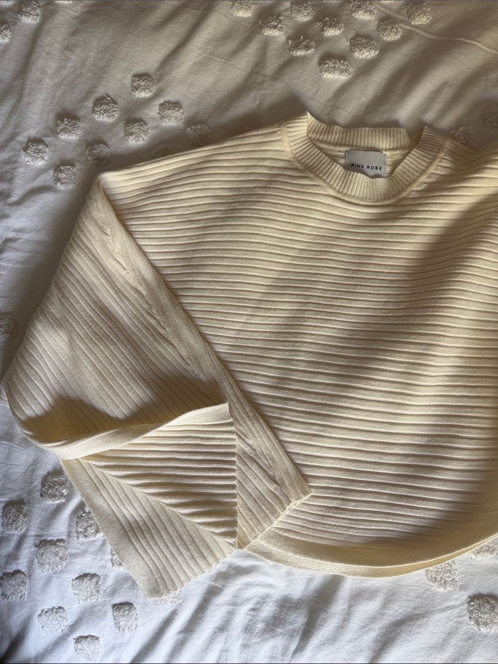 Pink Rose Cream Ribbed Pullover Sweatshirt - Picture 5 of 5